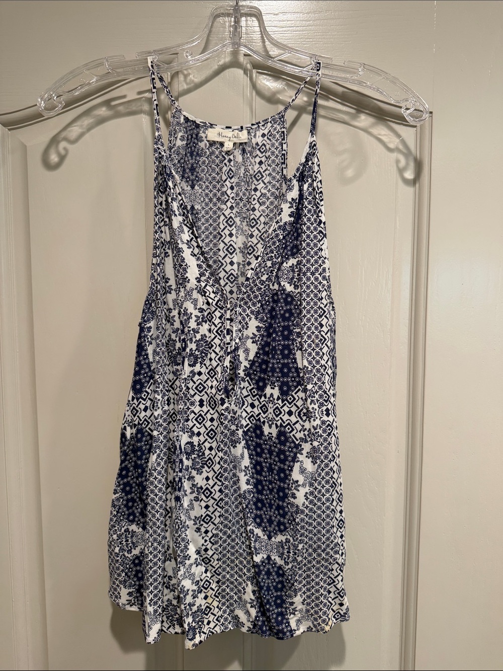 Honey Belle Navy and White Printed Tank Top